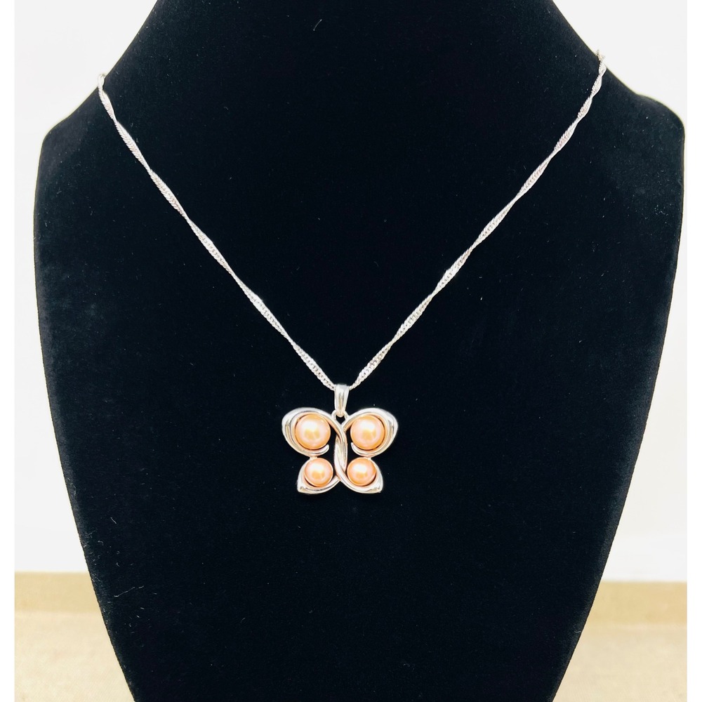 Honora Sterling Silver Peach Pearl Butterfly Pendant Necklace 925 Italy Chain